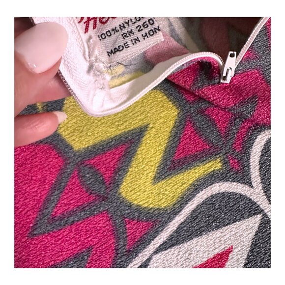 Helen Sue 70s Mod Geometric Pink Lime Green Gray Top Back Zipper Size Small - Picture 4 of 5